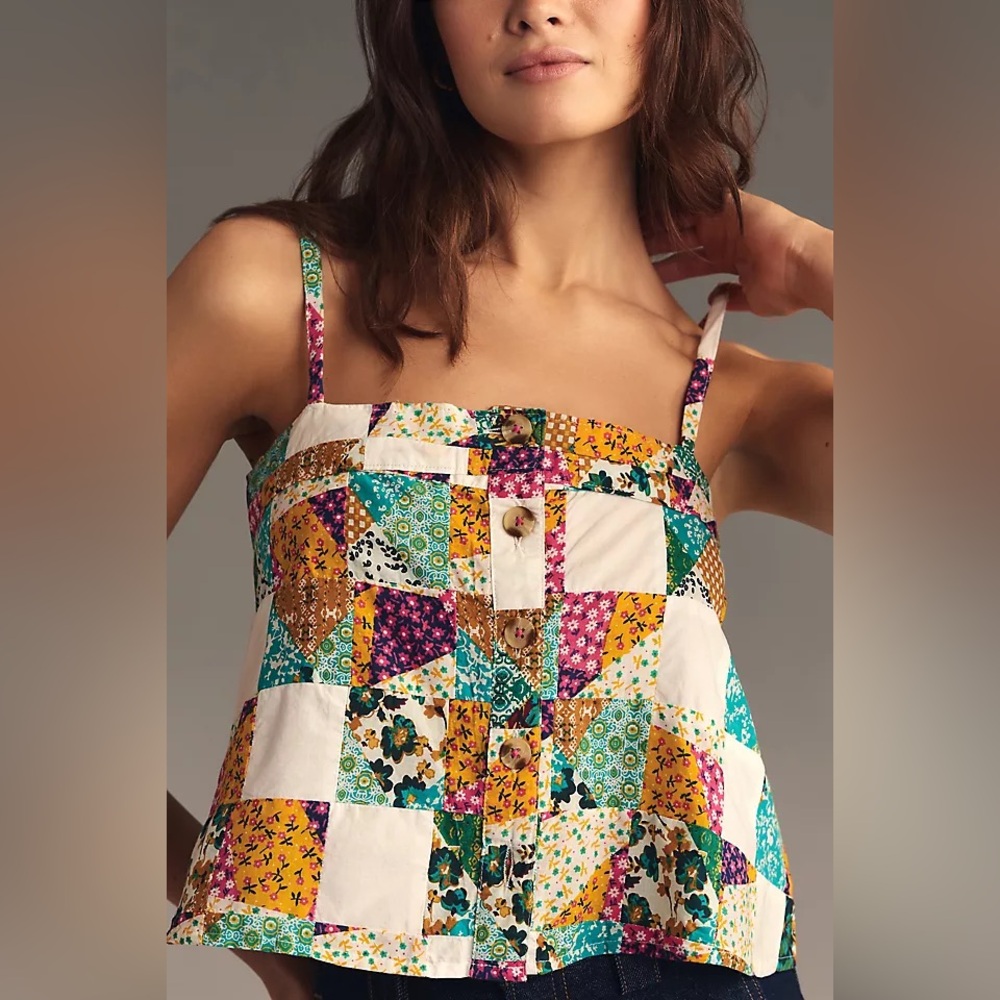Pilcro patchwork button front top Size Medium
